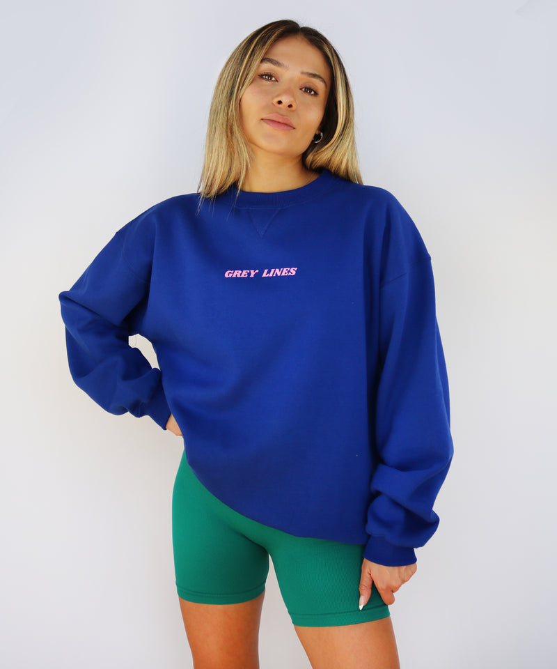 signature grey lines cobalt blue oversized sweatshirt